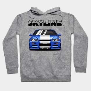 Nissan Skyline r34 GTR White Grey and Blue, JDM Car Hoodie